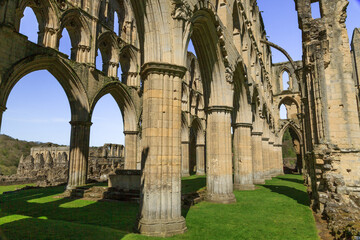 England, North Yorkshire, Rievaulx. 13th c. Cistercian ruins of Rievaulx Abbey.