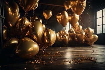 Gold heart balloons. Generative AI