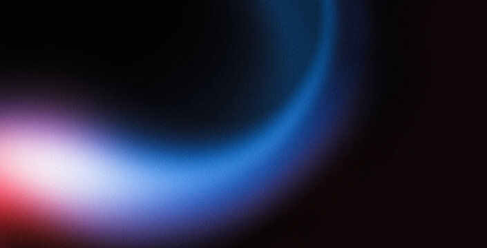Glowing grainy gradient blue white red fluid colors wave on black background, noise texture effect, copy space