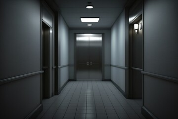 Corridor of buildings with elevators, corridor with elevator, Generative AI