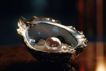 Oyster with pearl, open oyster, open oyster close up view, Generative AI