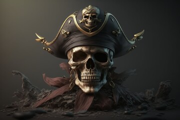  Skull with pirate hat, pirate skull, Generative AI