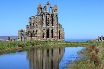Fototapeta na wymiar England, North Yorkshire, Whitby. Ruins of Benedictine monastery, Whitby Abbey.