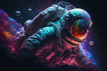 Obraz na płótnie Canvas Astronaut in space in painting style with colorful background, Generative AI