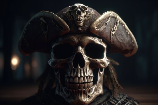  Skull with pirate hat, pirate skull, Generative AI