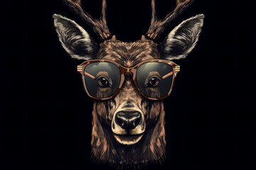 Cool Deer with Sunglasses on Black Background Summer Generative AI