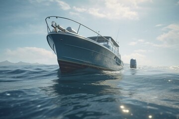 3d motorboat on ocean. Generative AI