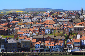 Fototapeta na wymiar England, North Yorkshire, Whitby. Seaside town, port, civil parish in the Borough of Scarborough. Whitby has an established maritime, mineral and tourist economy. May 5, 2017