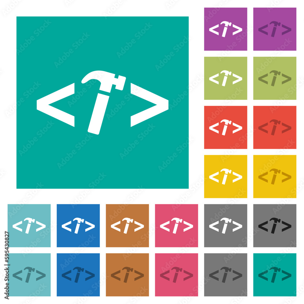 Aufkleber web development with hammer square flat multi colored icons