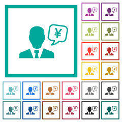 Japanese Yen financial advisor flat color icons with quadrant frames