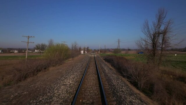 Drone flying over railway tracks for train POV