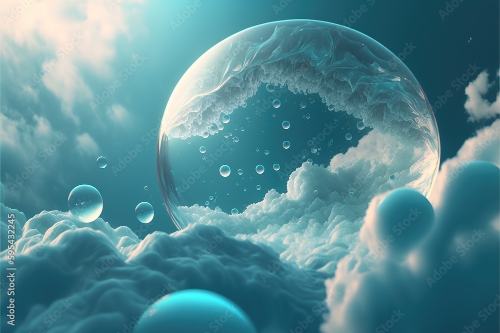 Poster beautiful modern abstract artwork of the sky captured in the transparent sphere bubble that reflect 