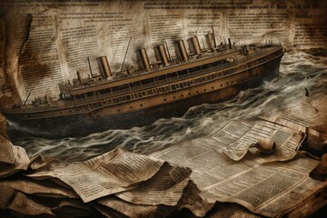 A newspaper sketch from May 1915 shows the sinking of the ocean liner Lusitania. Generative AI