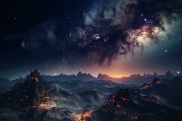 Naklejka na ściany i meble Starry night in space with galaxy and aurora. Generative AI