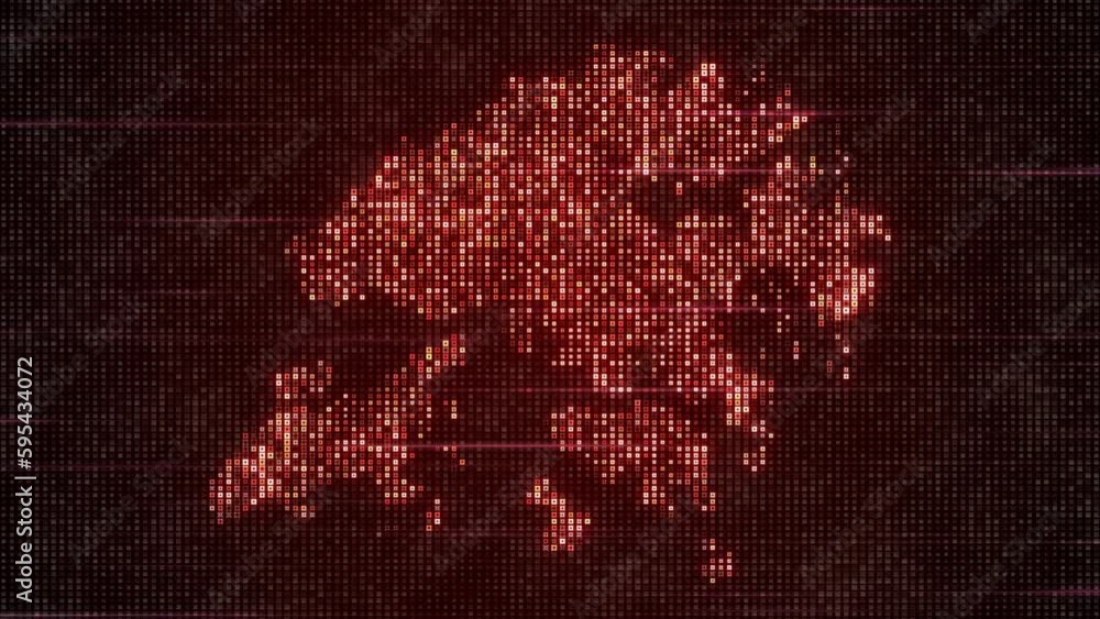 Poster abstract futuristic red shinny twinkle digital hud square elements mosaic grid map of hong kong flat