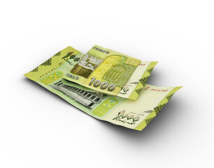 3D rendering of Double Yemeni Rial notes isolated on transparent background