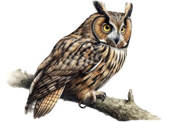 Fototapeta premium Long-eared Owl Whimsical Illustration