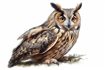Naklejka premium Long-eared Owl Whimsical Illustration