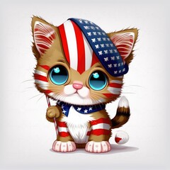 Fototapeta premium Kitten cartoon style wearing American flag costume