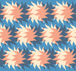 Block print batik textured Sun shapes seamless pattern. High quality illustration.