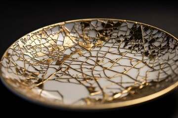 Broken plate with gold repair