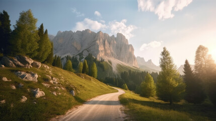 Fototapeta premium a hiking path in the mountains. Generative AI