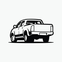 Double Cabin Pickup Truck Vector Isolated. Black and White Monochrome Silhouette Vector