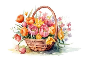 Mother Day Basket of Flowers Water Color