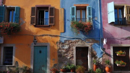 Fototapeta na wymiar colorful facade of an old city. Generative AI