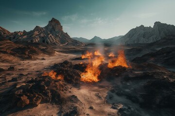 Fototapeta na wymiar Inferno in arid landscape. Generative AI