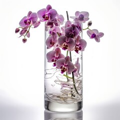 Orchids in a tall slim vase.