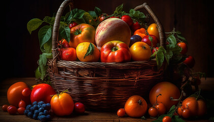 Fototapeta na wymiar Organic vegetable basket Freshness, healthy eating, nature bounty generated by AI