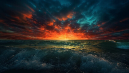 Fototapeta na wymiar Majestic sunset over wind swept tropical coastline generated by AI