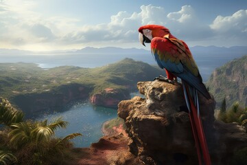 macaw in the mountains