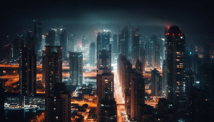 Fototapeta na wymiar Glowing skyscrapers illuminate the futuristic city skyline at night generated by AI