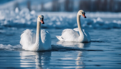 Obraz premium Mute swan elegance and grace in nature generative AI