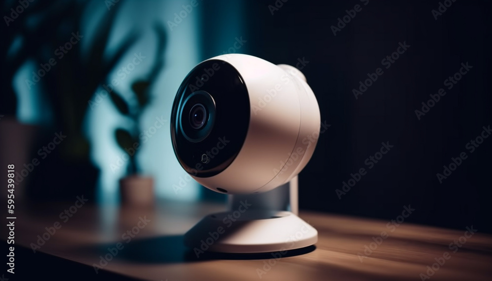Poster watching surveillance camera on computer monitor indoors generated by ai