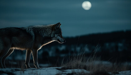 Wild wolf howling at moon in arctic twilight generative AI