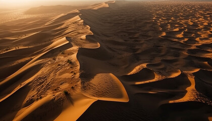 Rippled sand dunes in arid Africa at sunset generative AI