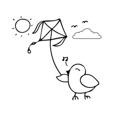 hand drawn cute bird flying kite Cartoon Mascot Character Vector illustration color children cartoon clipart