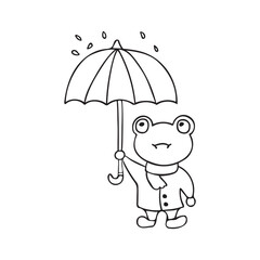 hand drawn cute frog hold umbrella Cartoon Mascot Character Vector illustration color children cartoon clipart