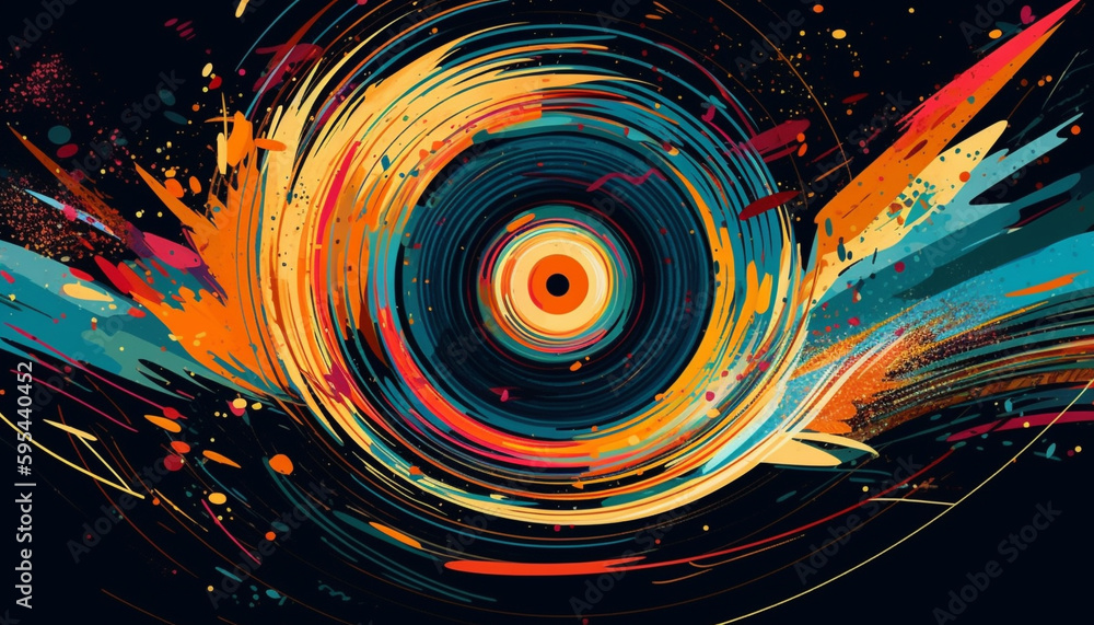 Poster vibrant colors and spirals create futuristic backdrop generative ai