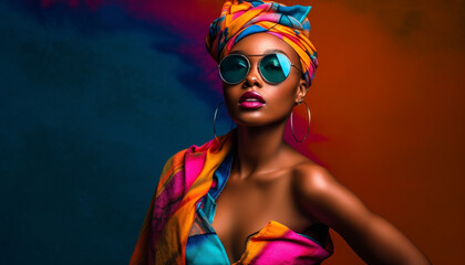 Beautiful woman in sunglasses exudes elegance and sensuality generated by AI