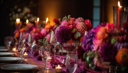 Fototapeta na wymiar Luxury wedding reception with elegant flower arrangements generative AI