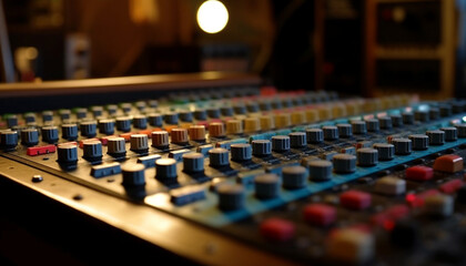 Obraz na płótnie Canvas Electric mixer knob adjusting sound levels in studio generated by AI