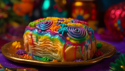 Fototapeta na wymiar Homemade baked dessert, colorful fruit decoration, sweet joy generative AI
