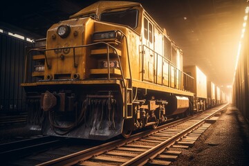 Fototapeta na wymiar Yellow freight train for global cargo transportation industry. Generative AI
