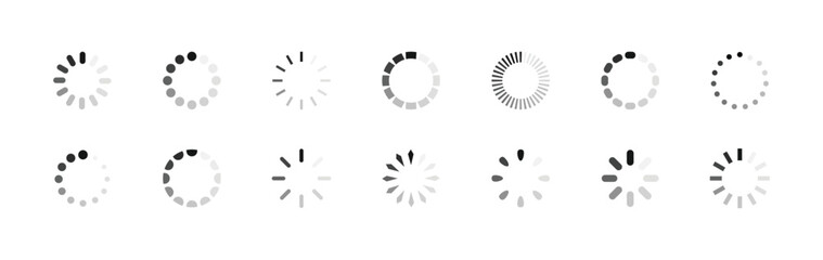 Loading icon set. Buffer loader or preloader. Donload or Upload. Collection of simple web download. Vector illustration.