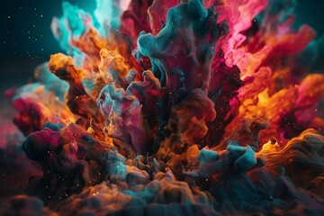 An explosion of colors in the background with abstract psychedelic patterns. Generative AI