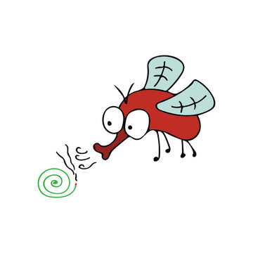 kids drawing funny Mosquito with mosquito coil Cartoon animal Mascot Character Vector illustration color children cartoon clipart